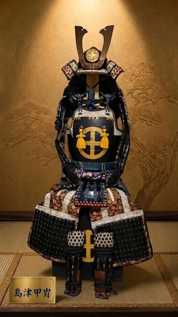 島津をイメージした金属製甲冑の全身（武楽衆レンタル品）